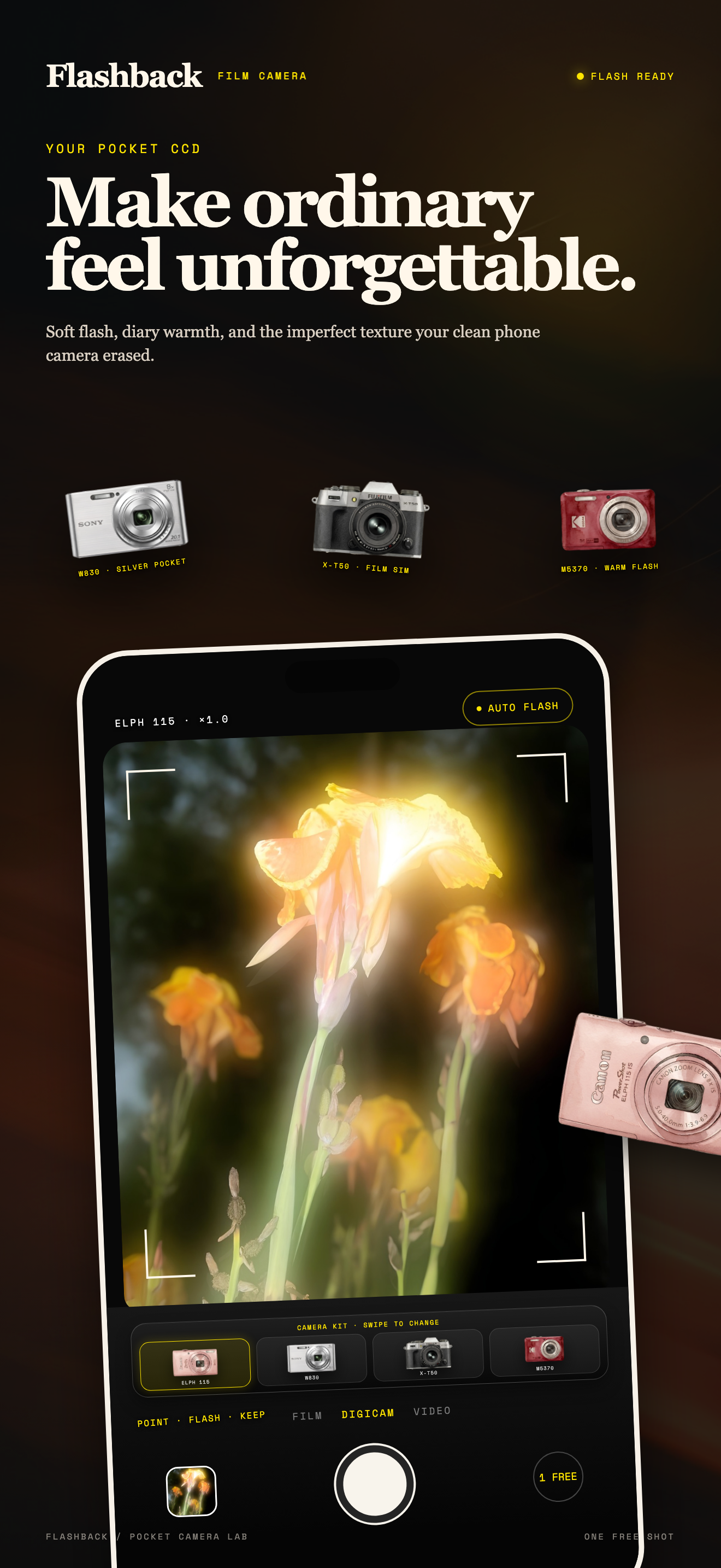 Flashback camera screen with digicam look